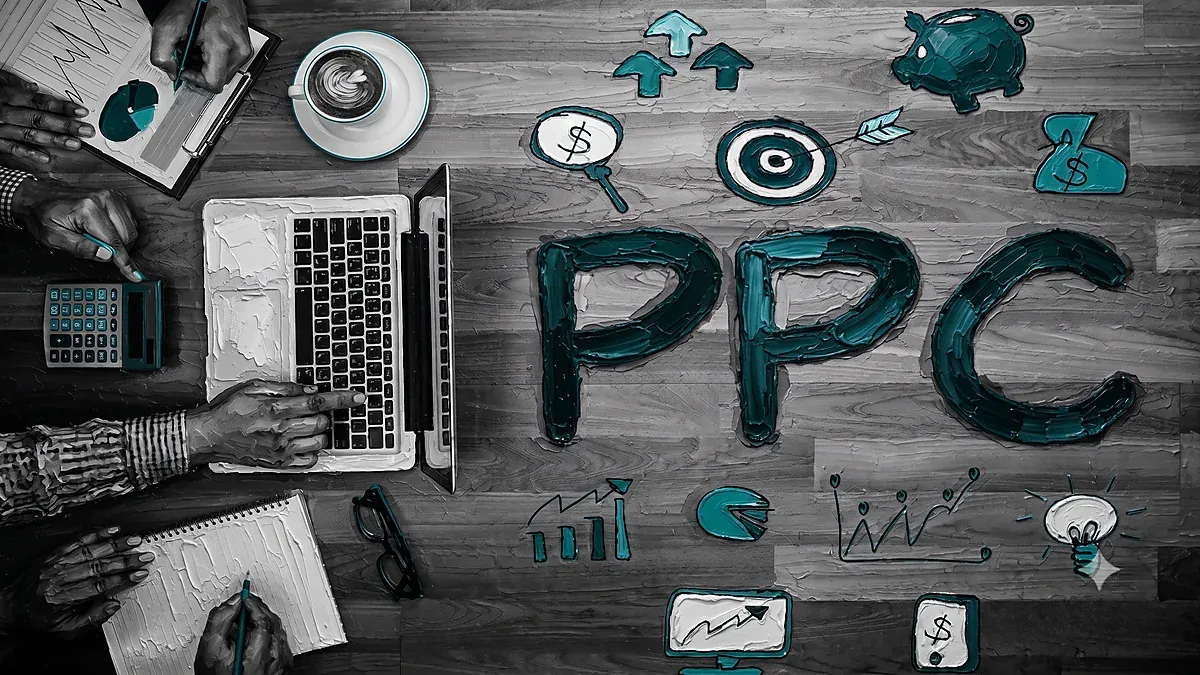Best PPC agency 2026 impasto artwork of a PPC campaign desk with target, budget and analytics icons
