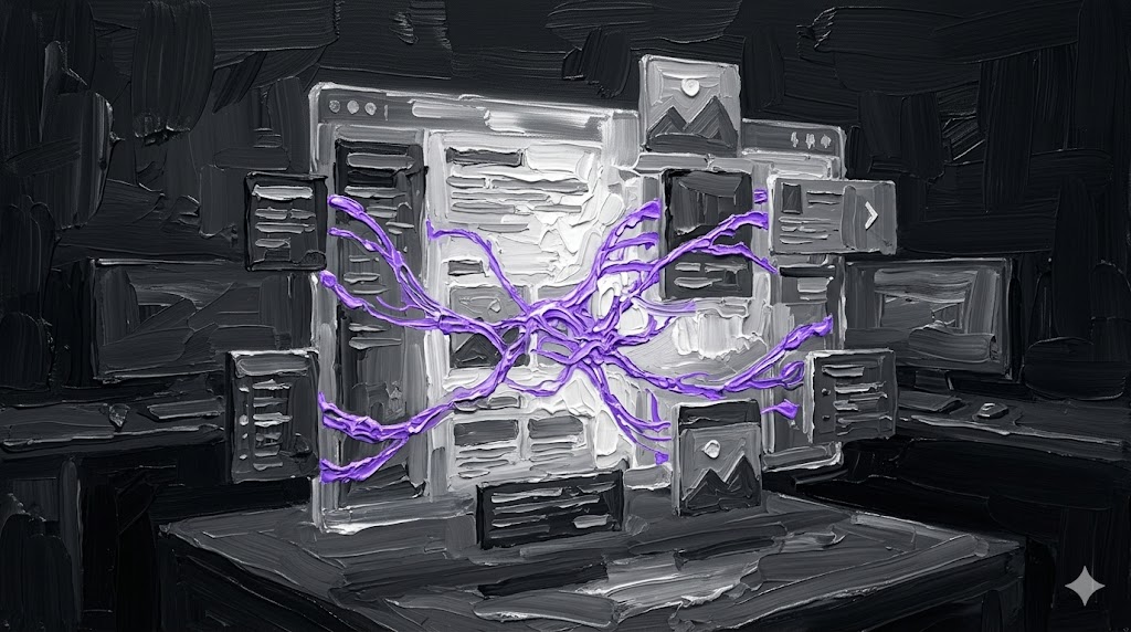 Dynamic AI UX design concept showing a website reorganising its layout in real-time for individual users