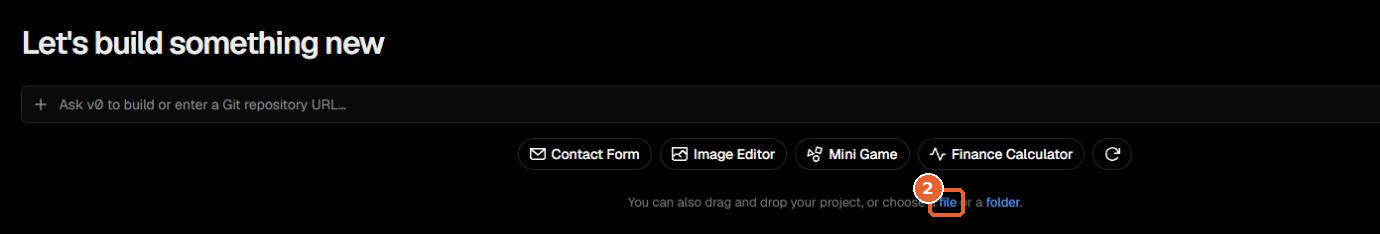 Vercel New Project page with the link to choose a file for upload