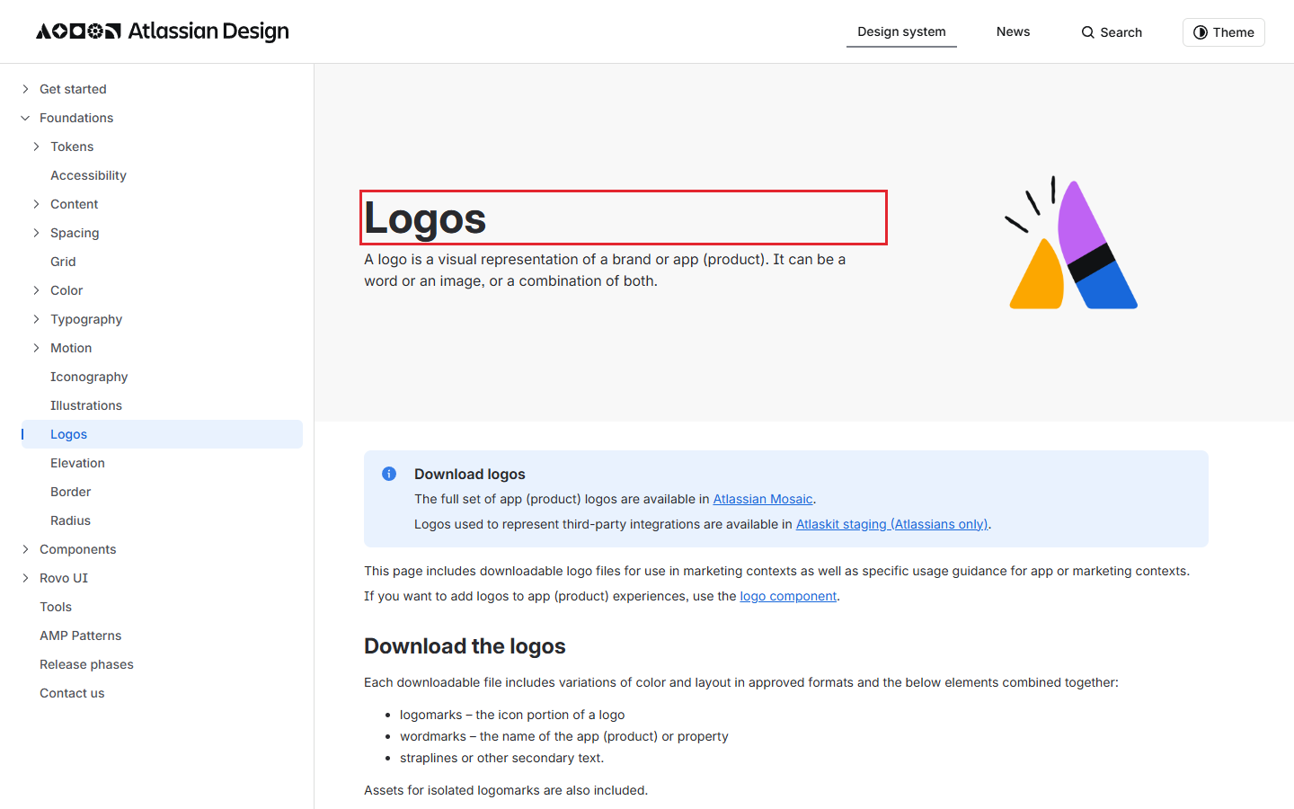 Atlassian's public logo guidance, with the page heading outlined