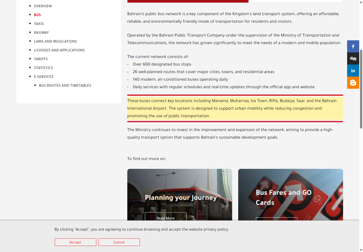 Step 2: use the Ministry bus page to confirm that the network connects Isa Town.