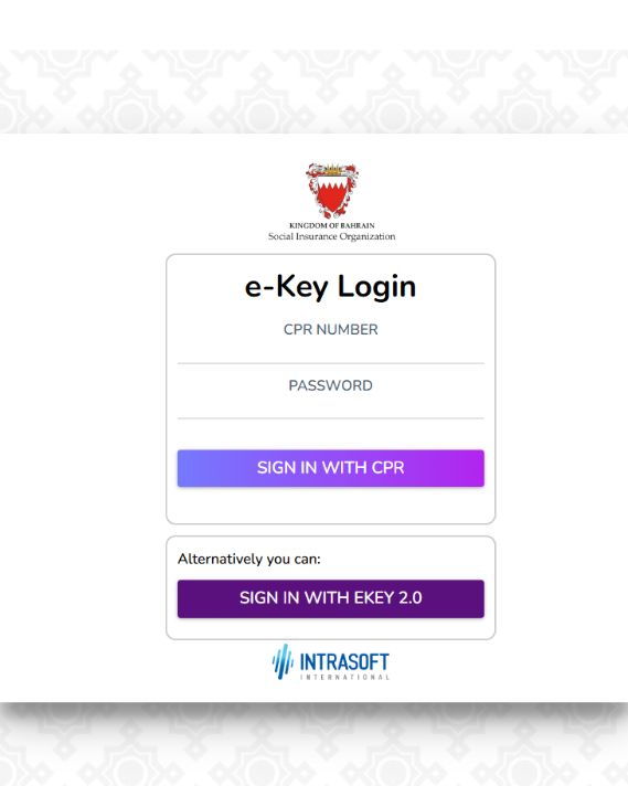 Official SIO eKey login with CPR number, password and eKey 2.0 options