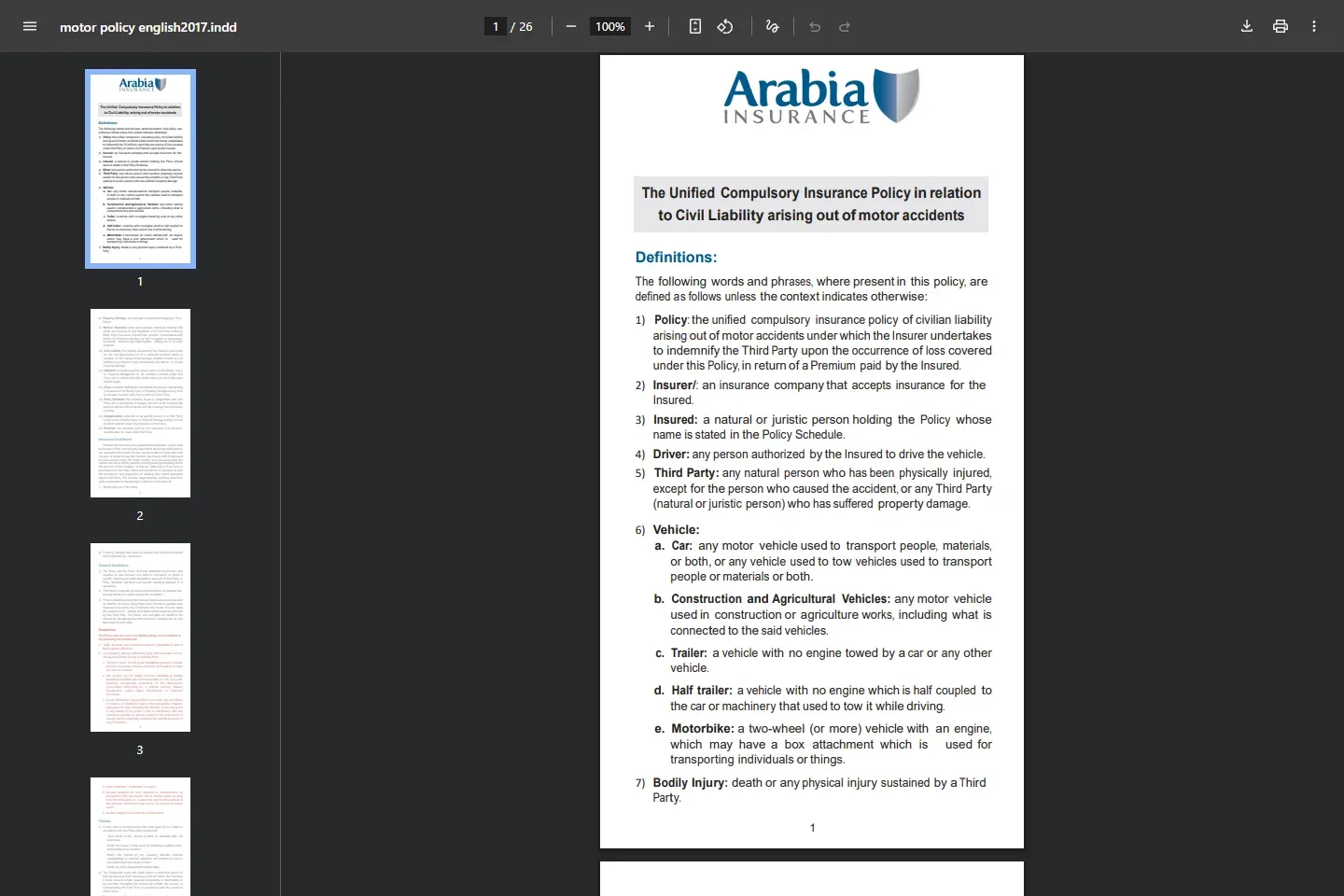 Arabia Insurance Bahrain motor third-party liability wording