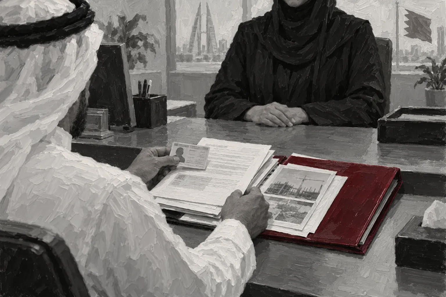 Original hand-painted illustration for bahrain labour complaint