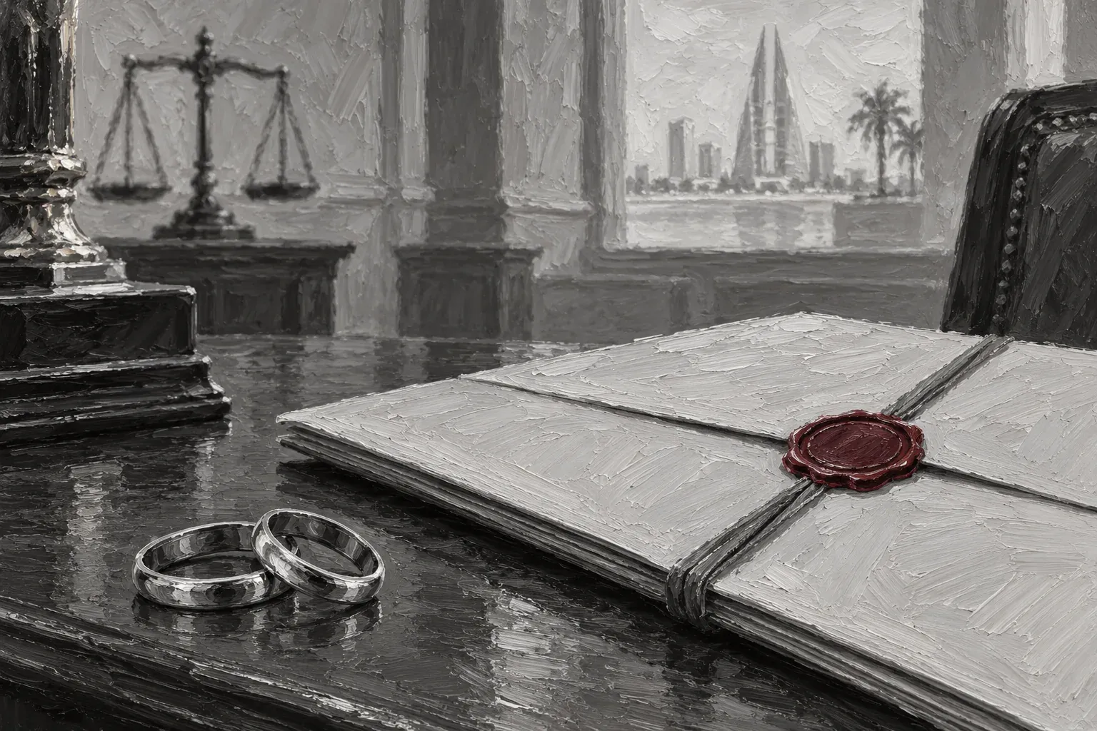Original hand-painted illustration for bahrain marriage certificate
