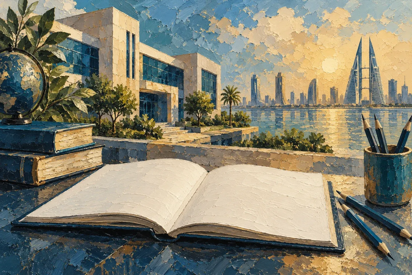 Conceptual editorial illustration for british schools in bahrain.