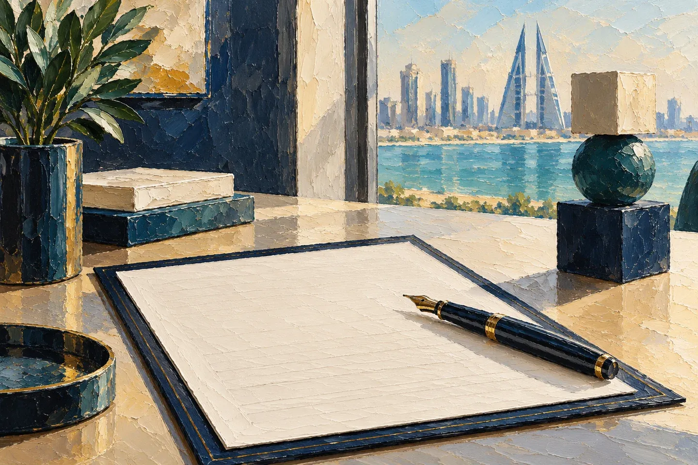 Conceptual editorial illustration for employment contract bahrain.