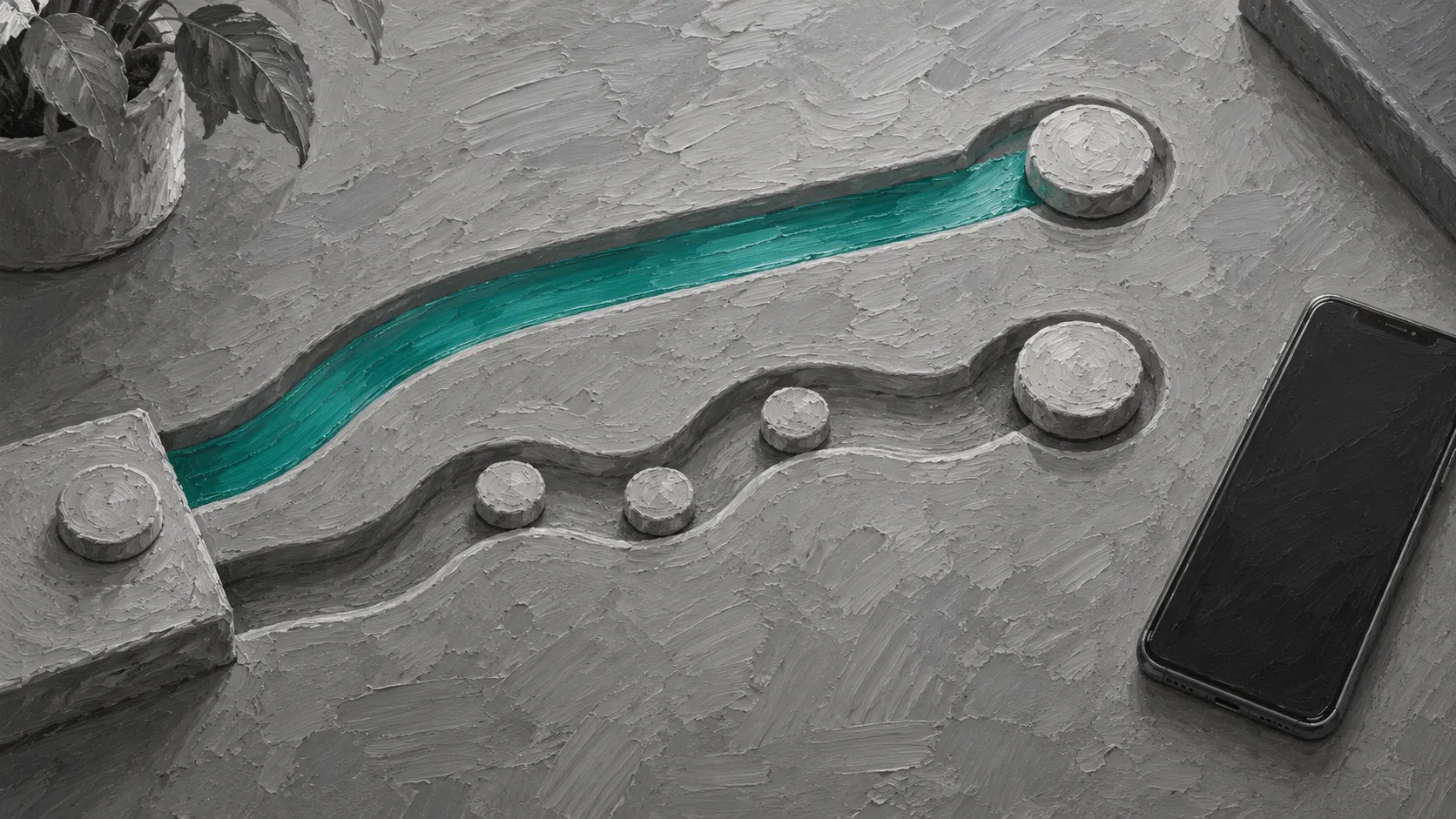 Two payment routes represented by painted channels beside a blank phone.