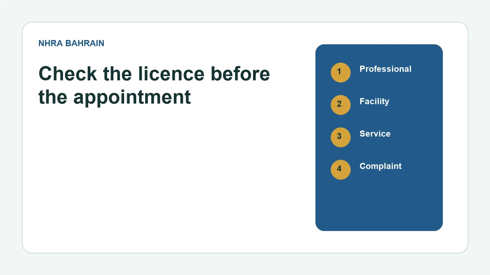 Editorial visual for NHRA Bahrain: Check Licences, Facilities, Complaints and Certificates