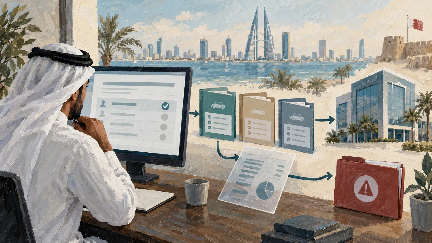 Original editorial illustration for Insurance Brokers in Bahrain: How to Verify and Compare Them