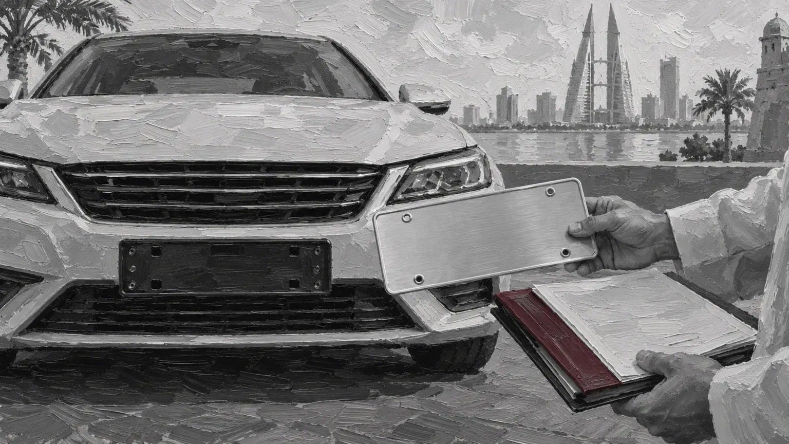 Original hand-painted illustration for bahrain lost number plate