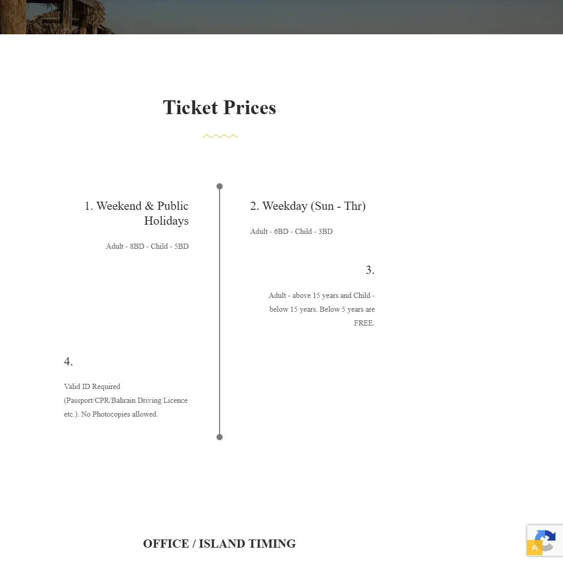 Al Dar Islands operator ticket page with adult and child prices and original identification requirement