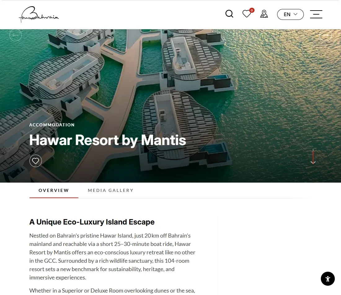 Bahrain Tourism Hawar Resort description of accommodation and visitor facilities