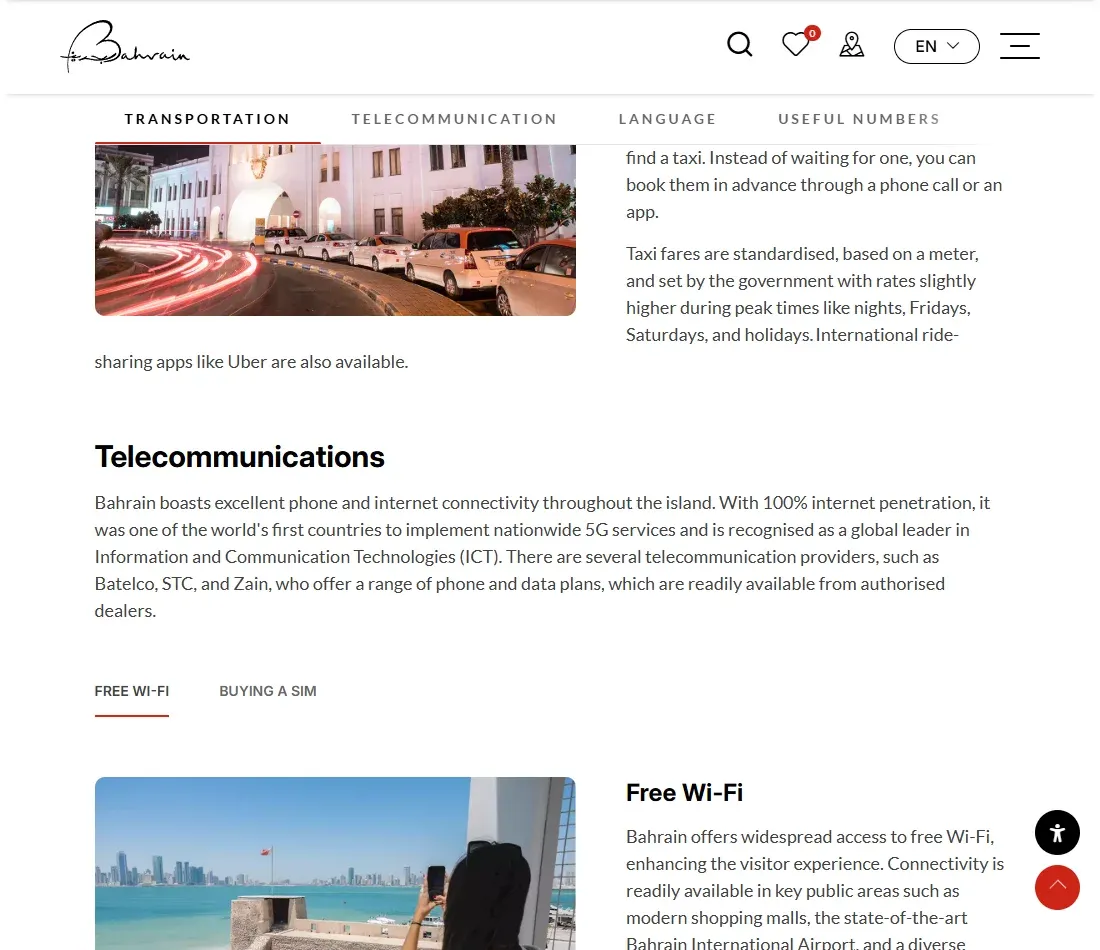 Official Bahrain transport guide explaining available transport options